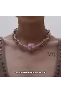 Chain Pink Leather Choker