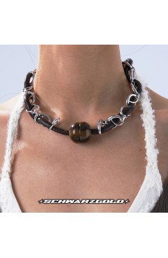 Chain Brown Leather Choker