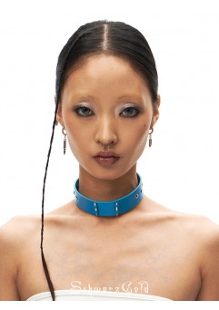 25ss Bullet Blue Leather Choker