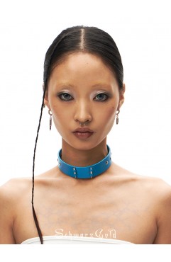 25ss Bullet Blue Leather Choker